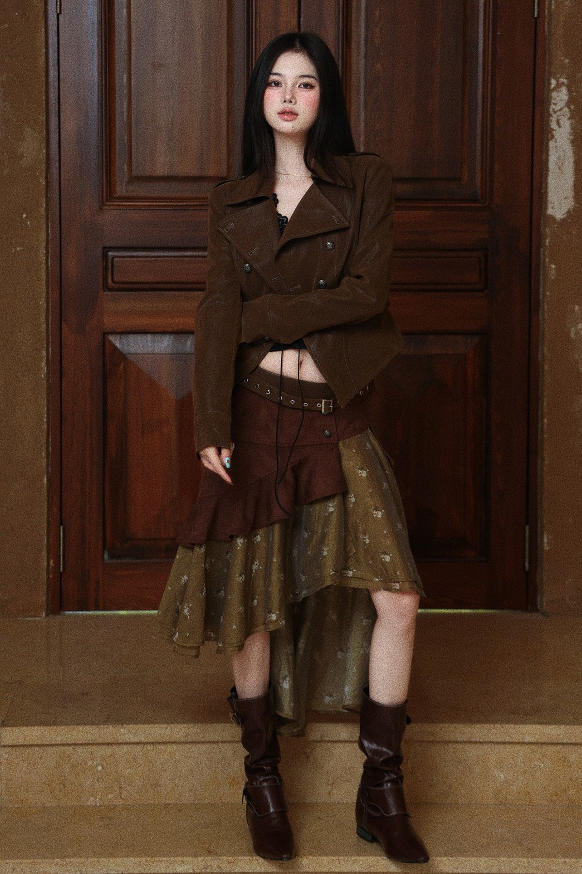 Textured Long-Sleeve Leather Jacket
