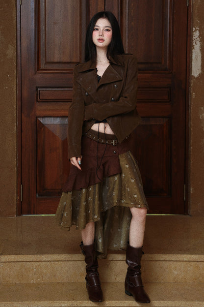 Textured Long-Sleeve Leather Jacket