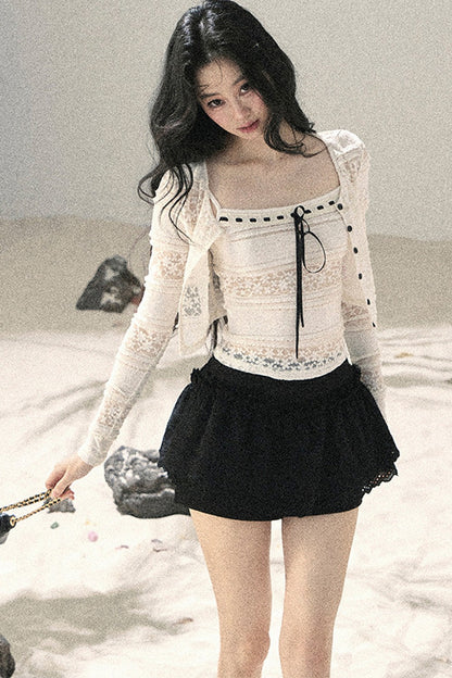 레이스 펀칭 여름 투피스 세트