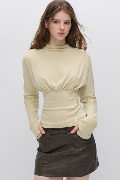 Pleated Side Button Knit Top and Skirt Set-Up