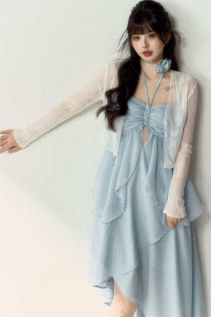Blue Knitted Outerwear Cardigan