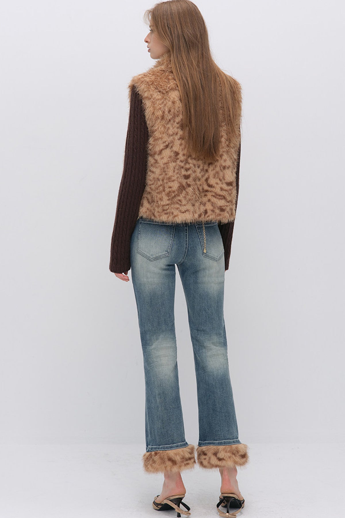 Detachable Frayed Hem Washed Flared Jeans