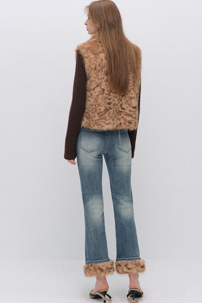 Detachable Frayed Hem Washed Flared Jeans
