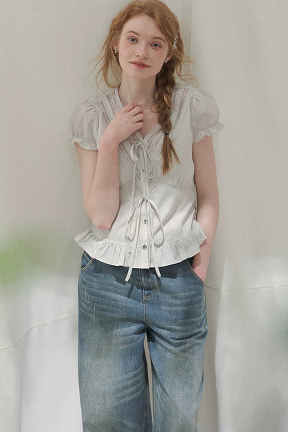 Summer Lace V-Neck Blouse