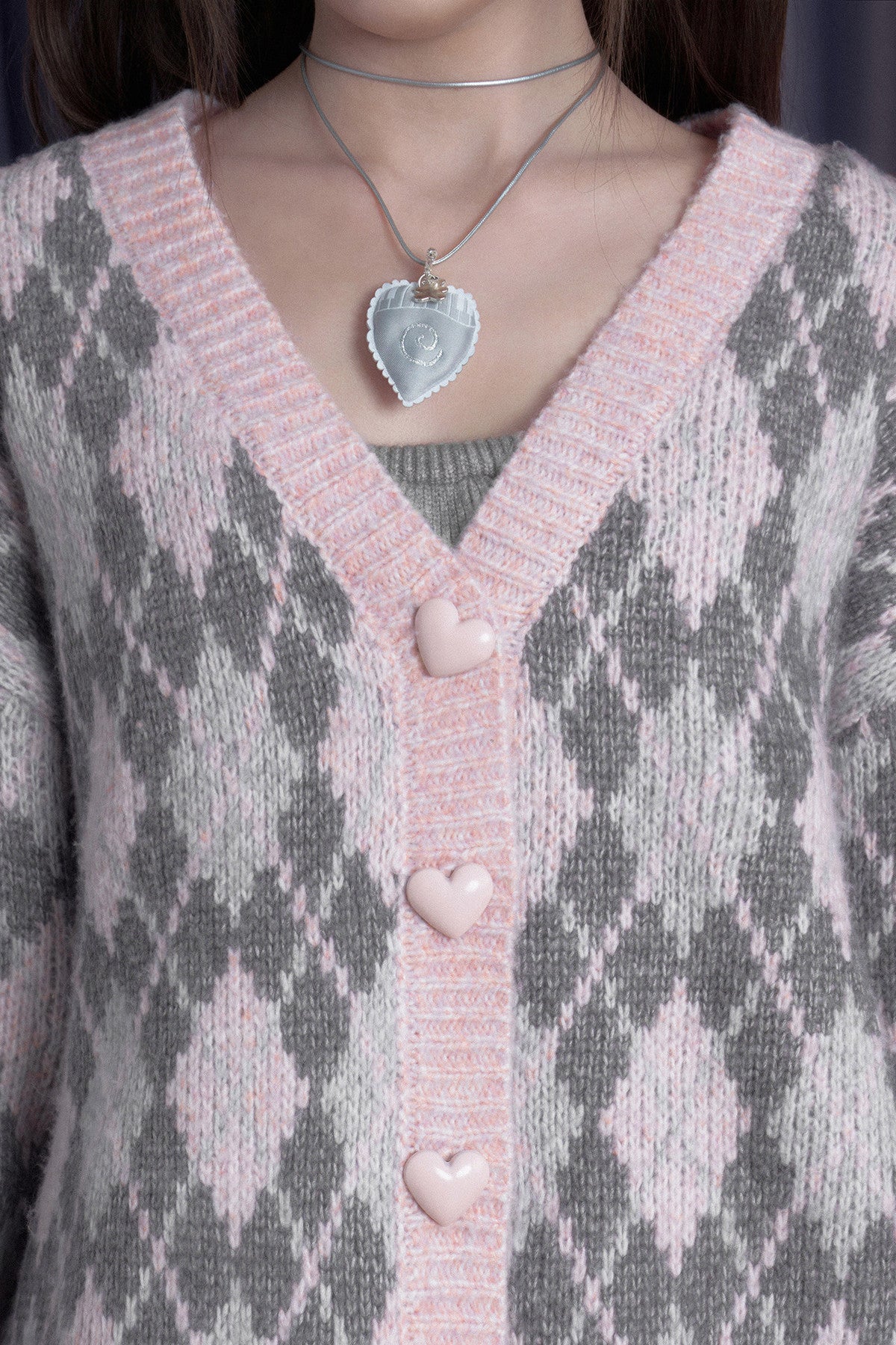 Pink Argyle Knit Cardigan and Skirt Set-Up
