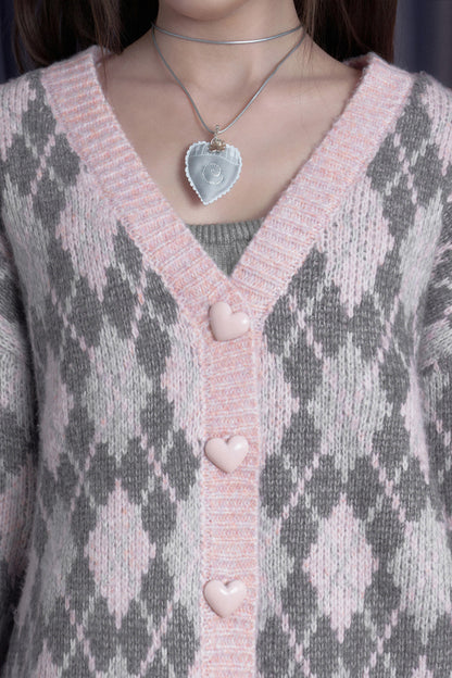 Pink Argyle Knit Cardigan and Skirt Set-Up