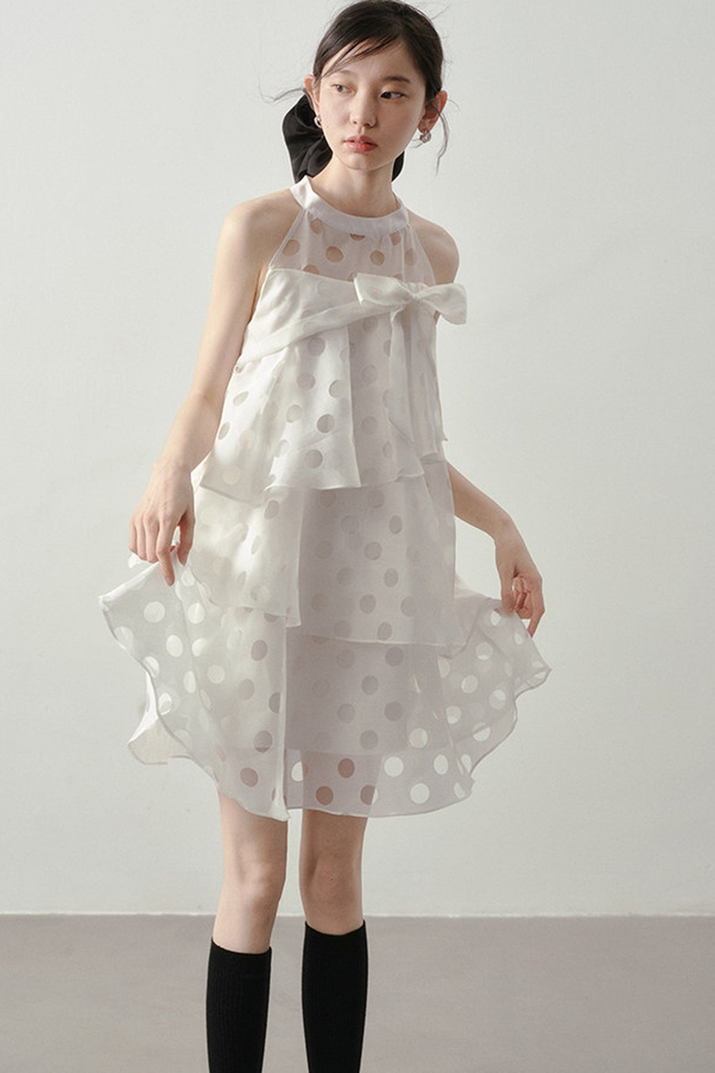 Polka Dot Ruffle Halter Dress