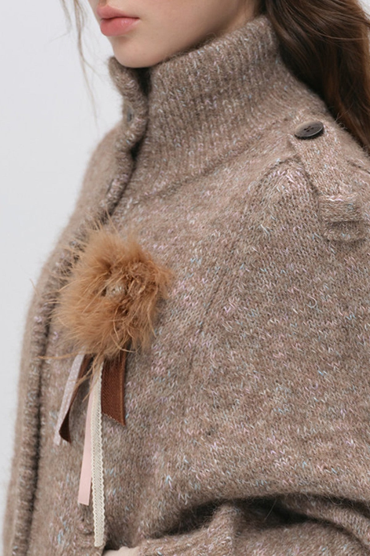 Stand Collar Corsage Knit Cardigan