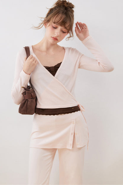V-Neck Wrap Knit Top Set-Up