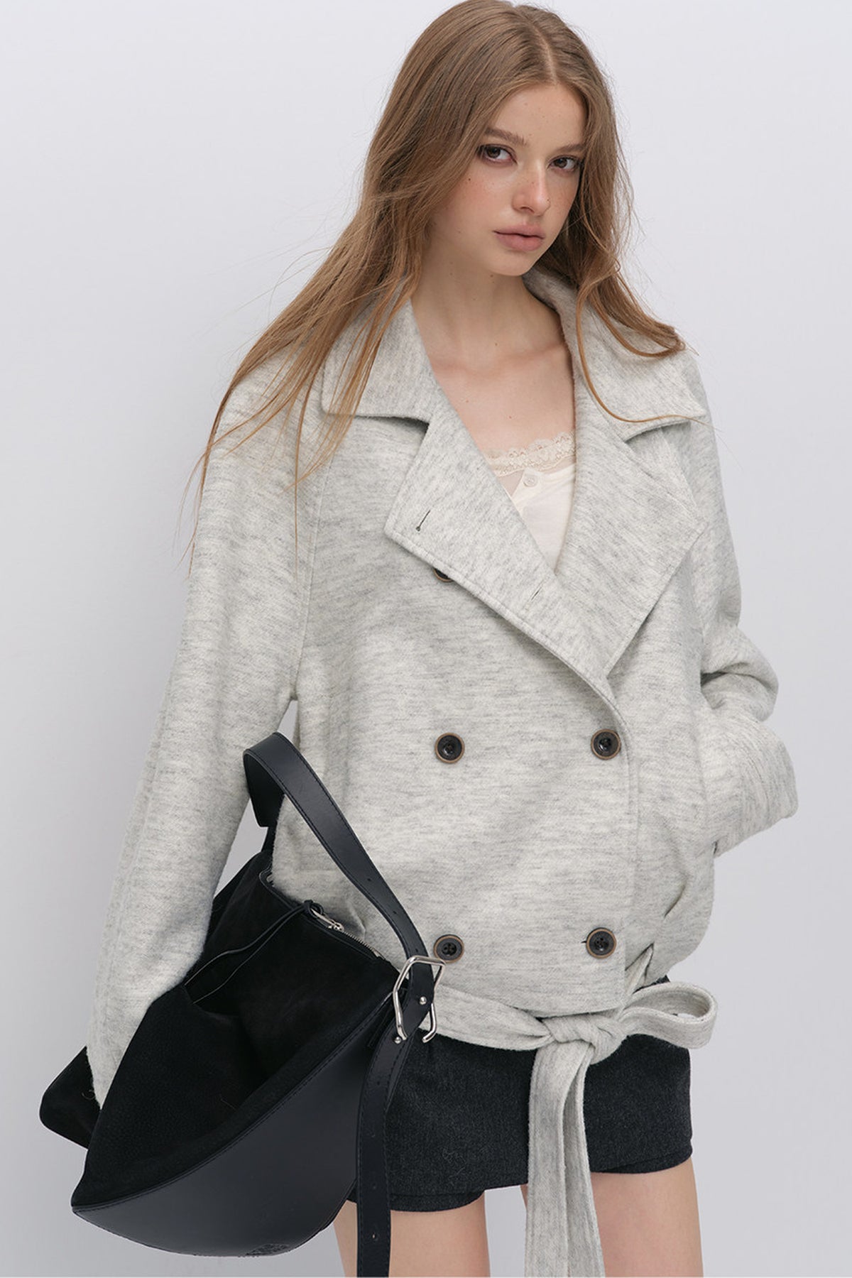 Stand Collar Tie-Up Wool Coat