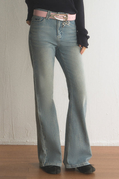 High-Waisted Washed Micro-Flared Jeans