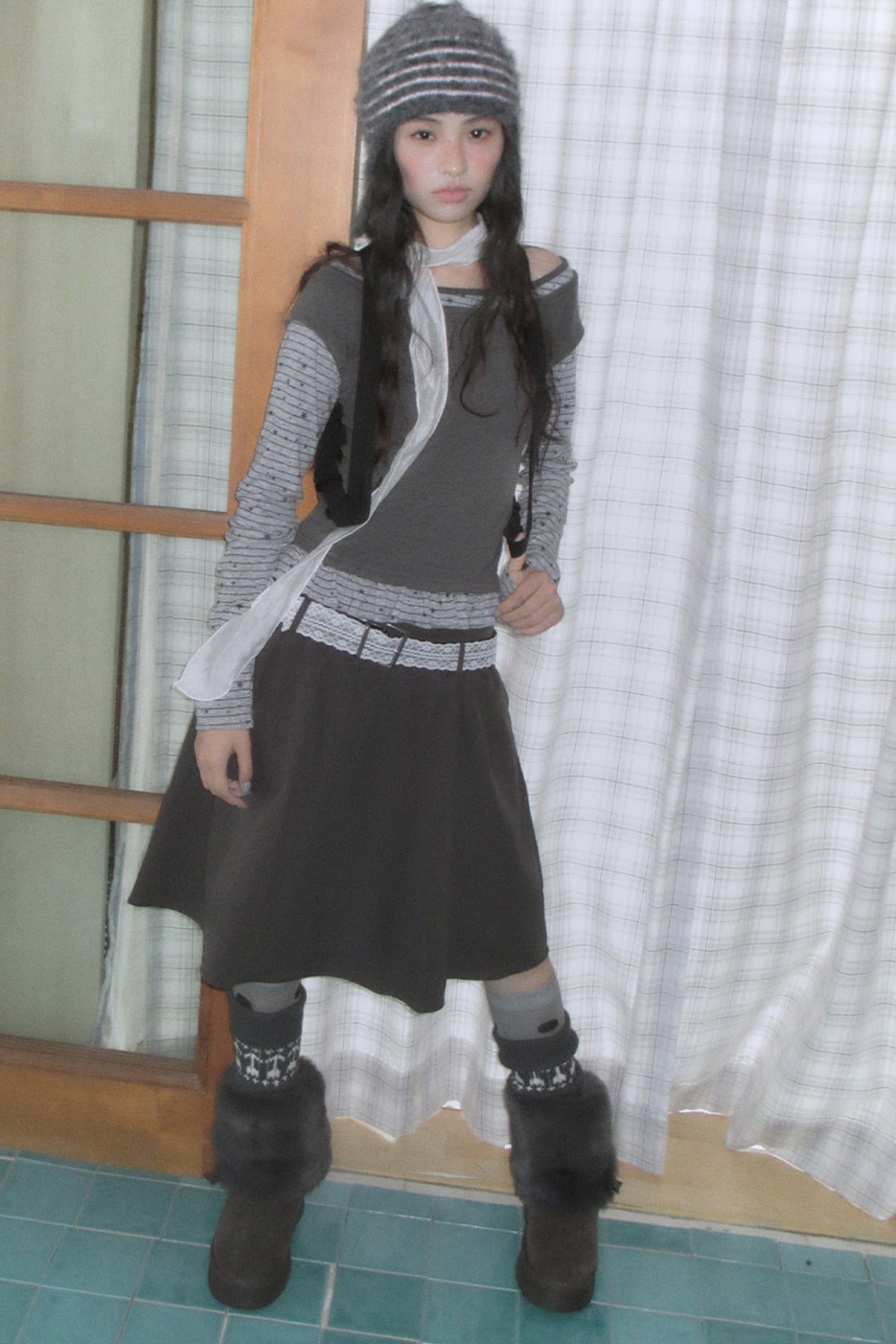 Gray A-Line Mid-Length Umbrella Skirt