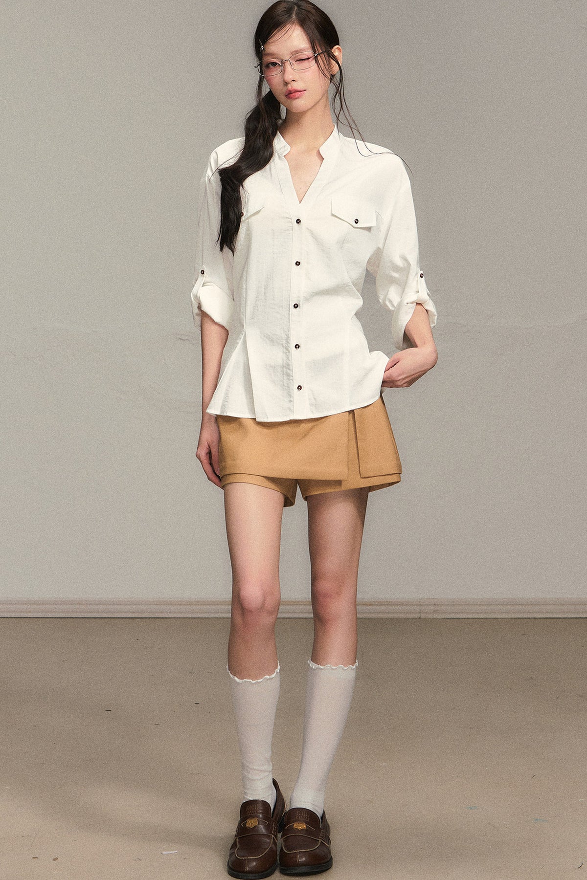 Khaki A-Line Skirt Pants Set-Up