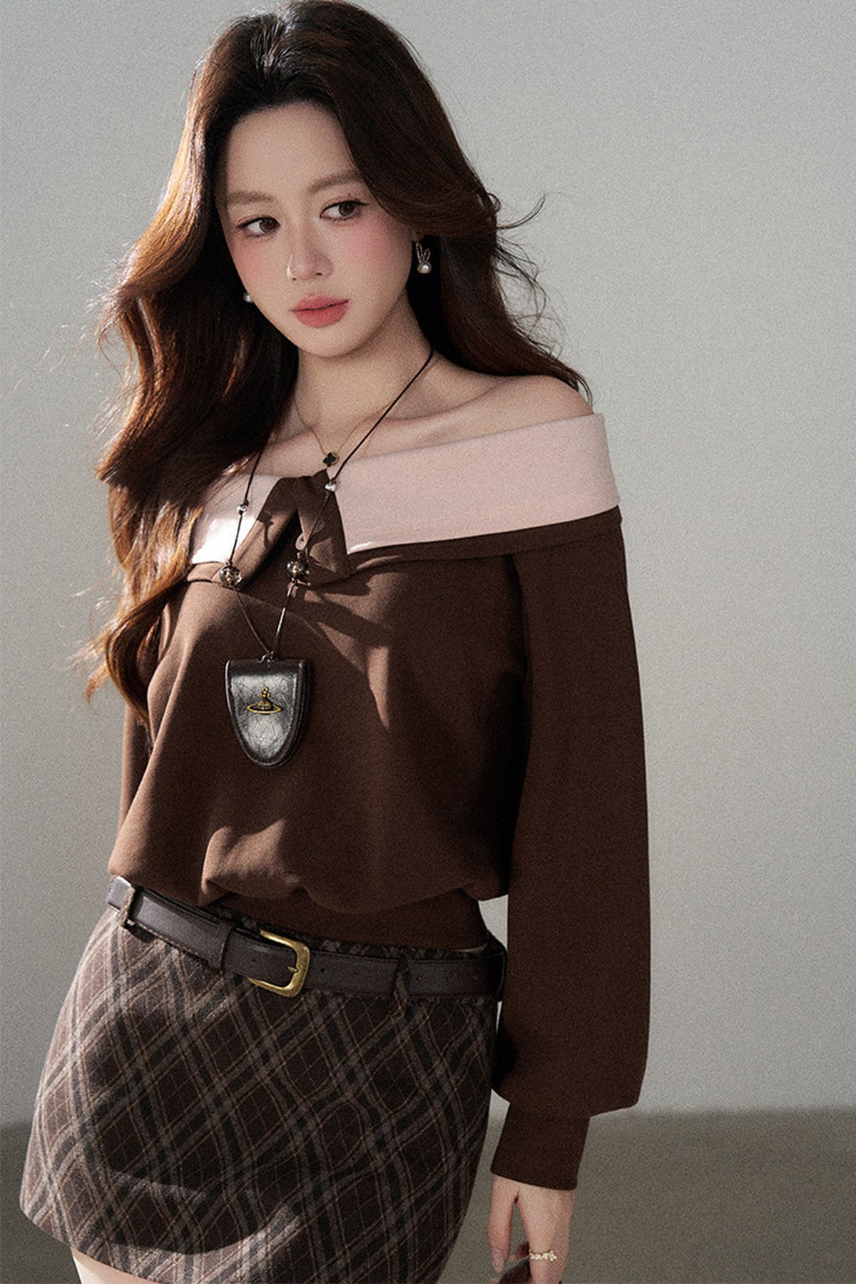 High-Waisted Woolen Plaid Skirt