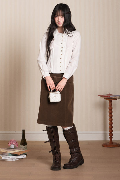 Pleated Shell Button Lapel Shirt