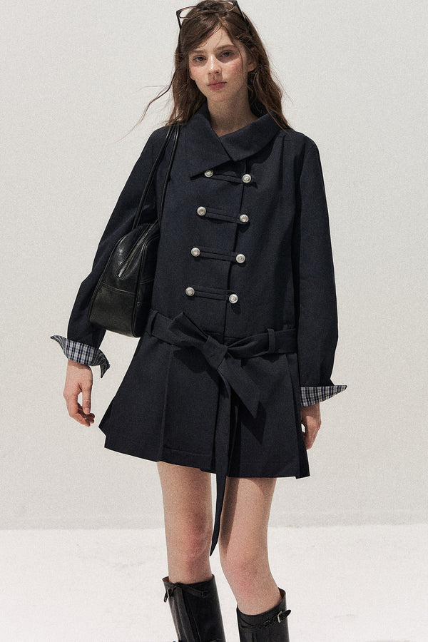 Navy Blue Napoleon Buckle Trench Coat