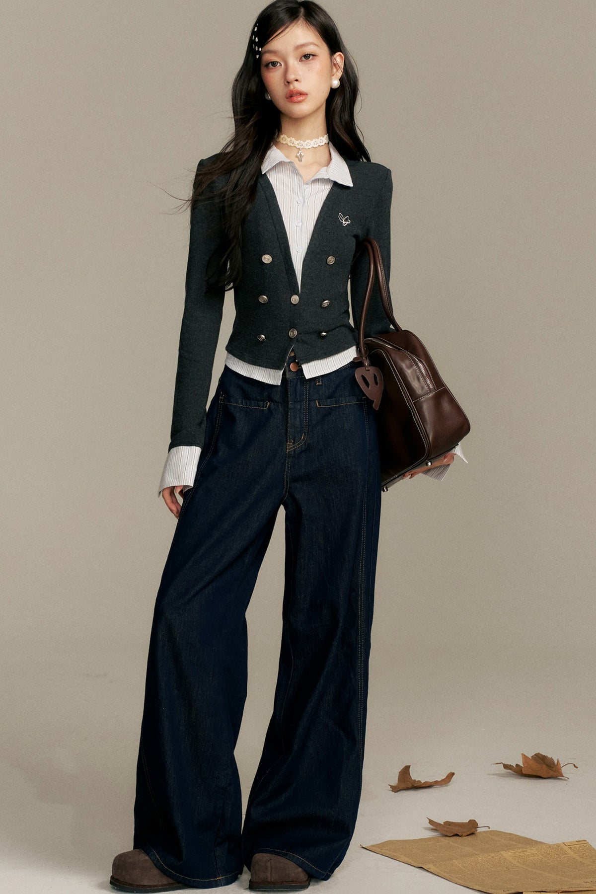 Double-Breasted Layered-Look Knit Top