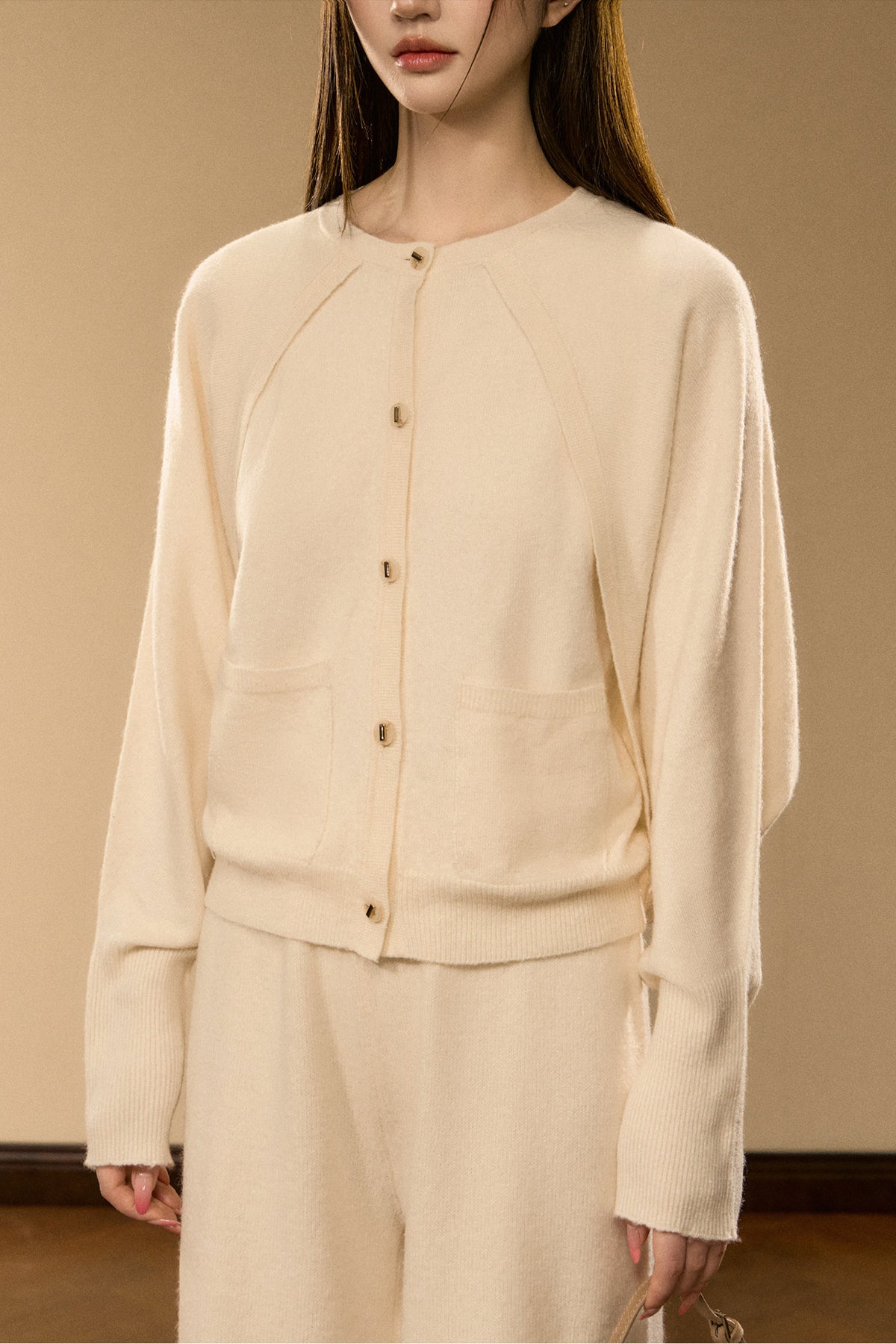 Wool and Cashmere Blend Cardigan and Pants Set-Up