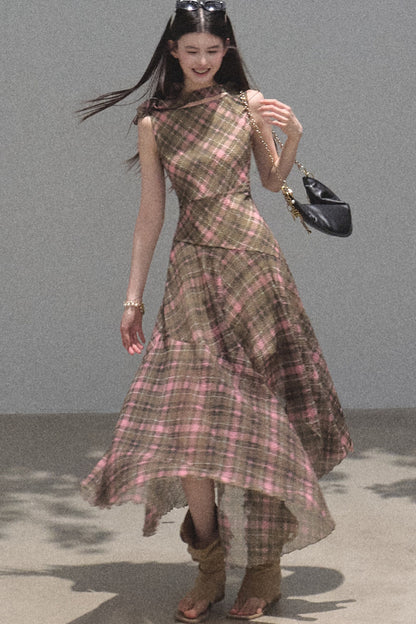 Asymmetrisches schulterfreies Kleid im Farbblock-Design