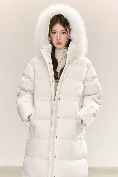 White Raccoon Fur Collar Down Jacket
