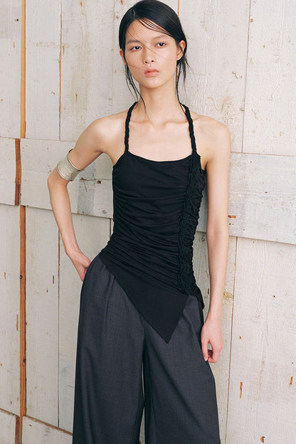 Ruched Side Tie Halter Camisole