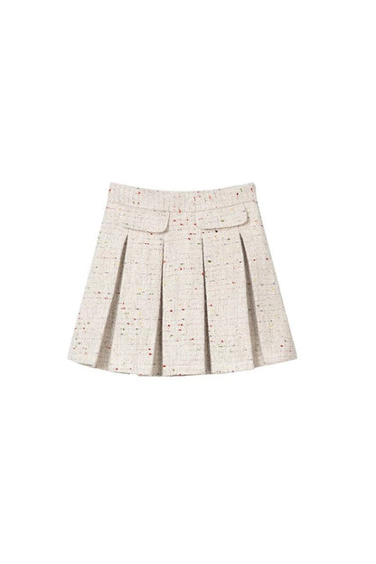 Completo con giacca in tweed di lana e gonna plissettata