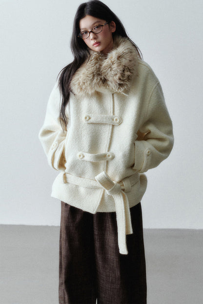 Napoleon Buckle Wool Fur Collar Jacket
