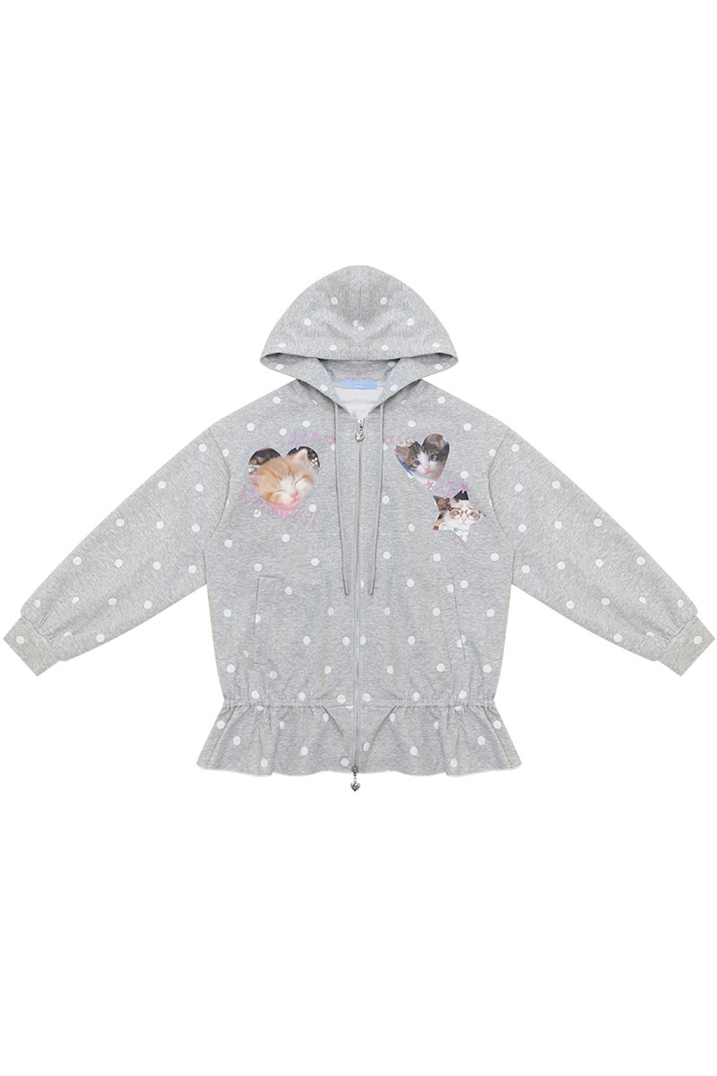 Cat Polka Dot Zipper Hooded Jacket