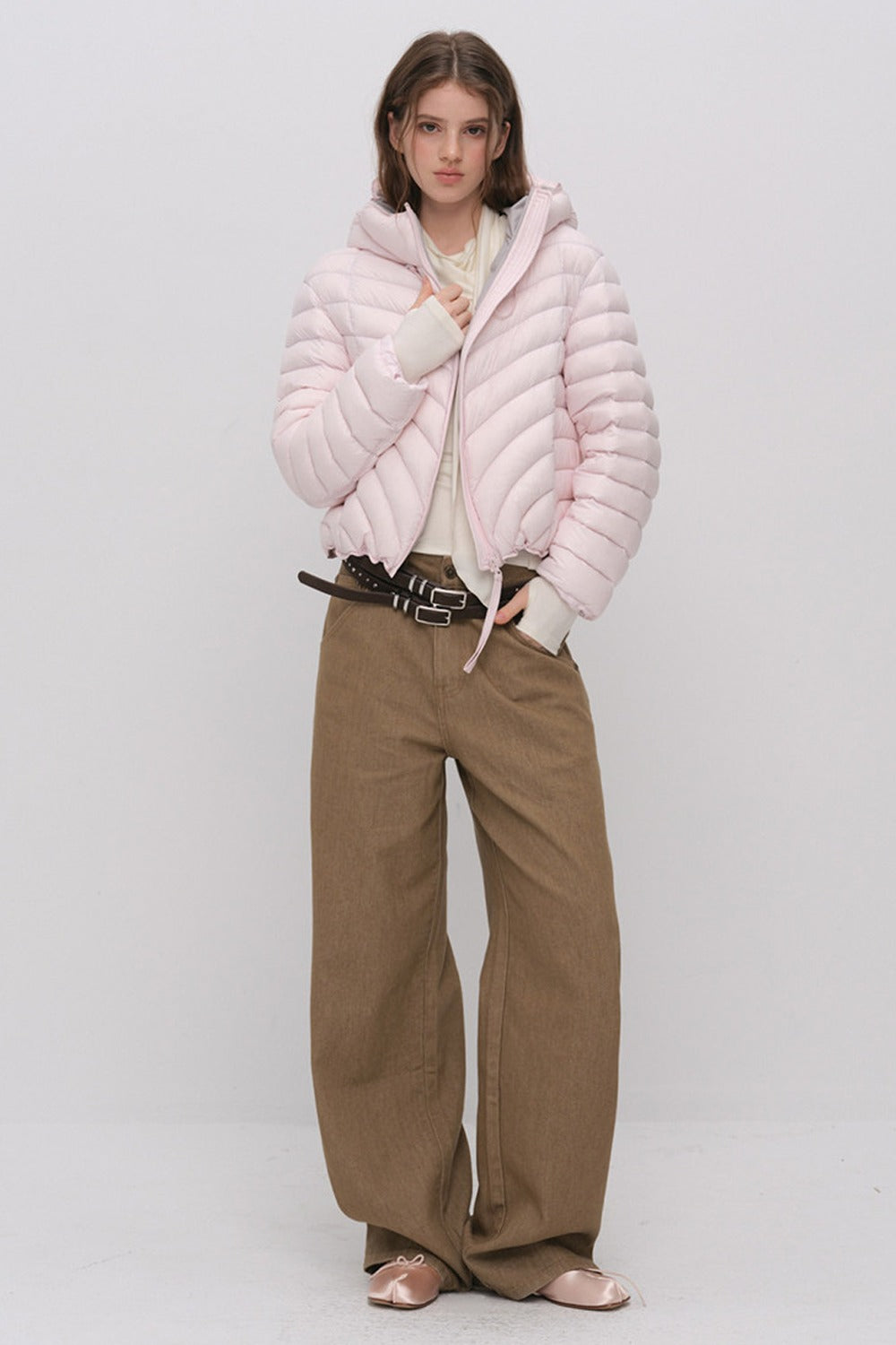 3D Quilted Drawstring Hooded Down Jacket