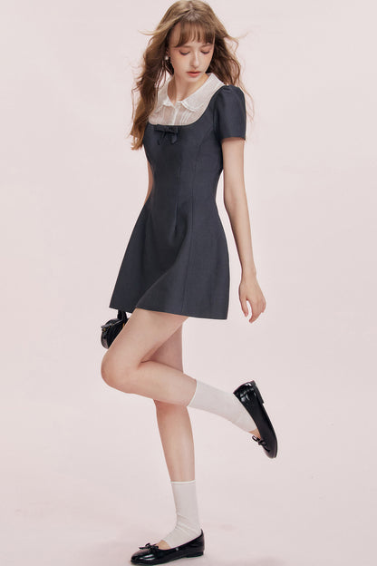 Mesh Collar Bow A-Line Dress