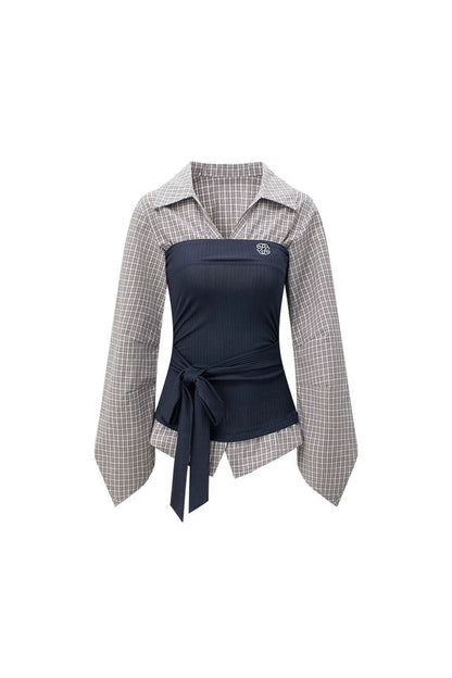 Color-Block Patchwork Blouse and Pants Set-Up
