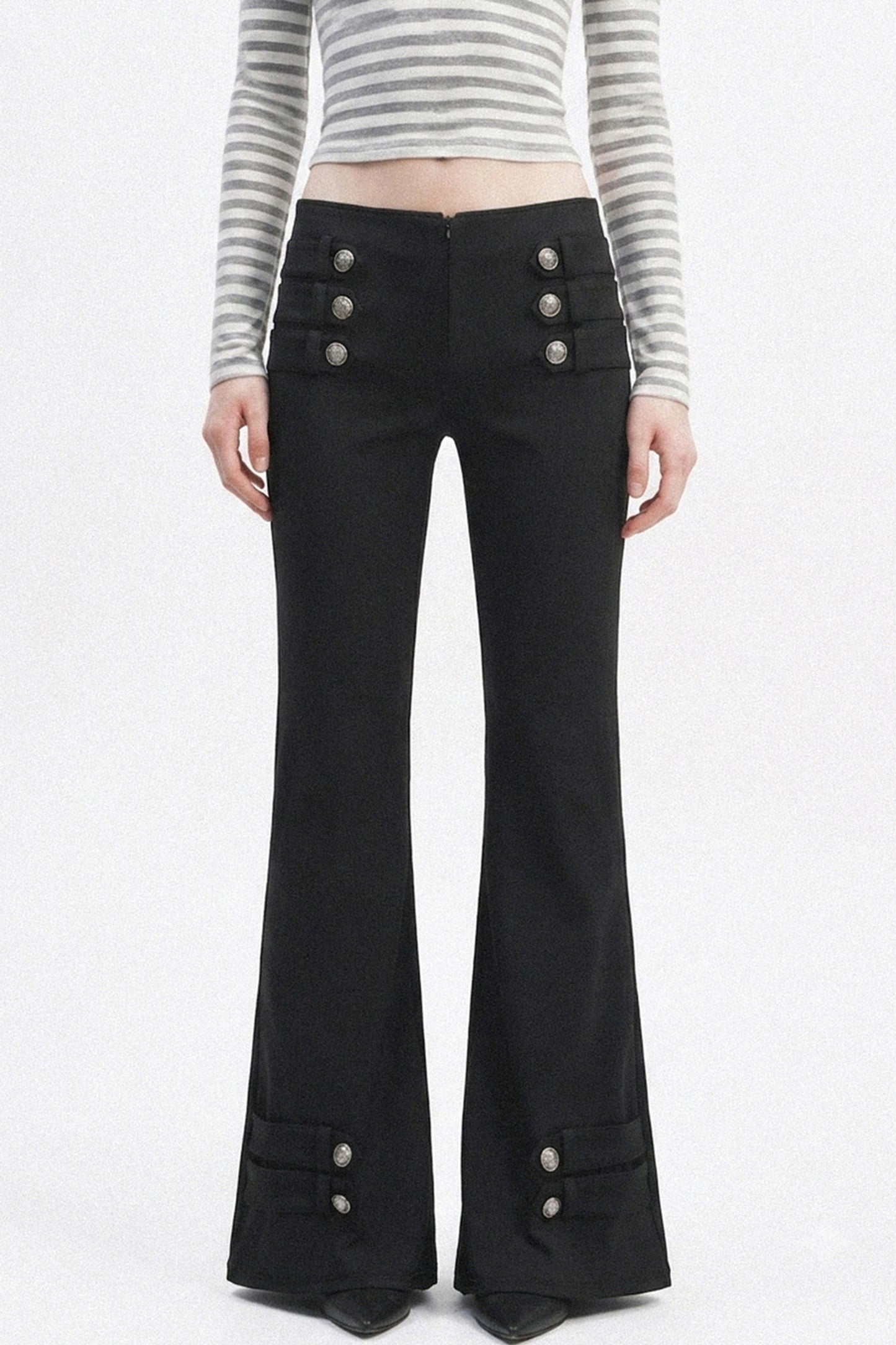 Low-Waist Waistless Buttoned Flared Pants