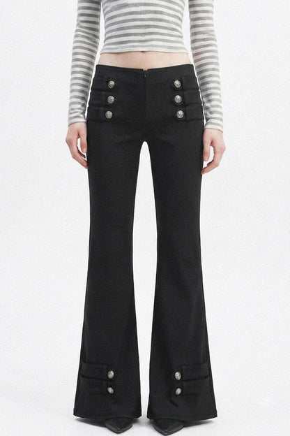 Low-Waist Waistless Buttoned Flared Pants
