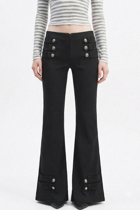 Low-Waist Waistless Buttoned Flared Pants