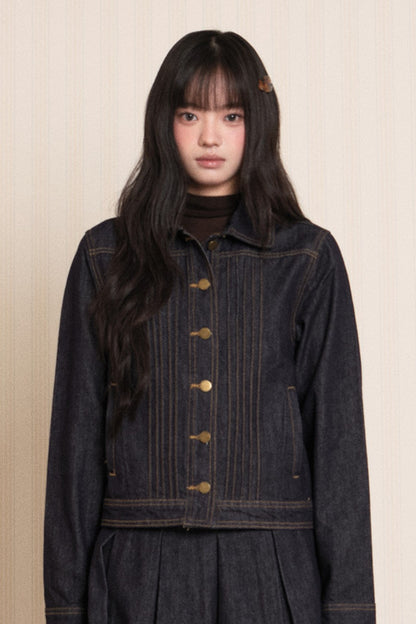 Washed Denim Lapel Tie Jacket