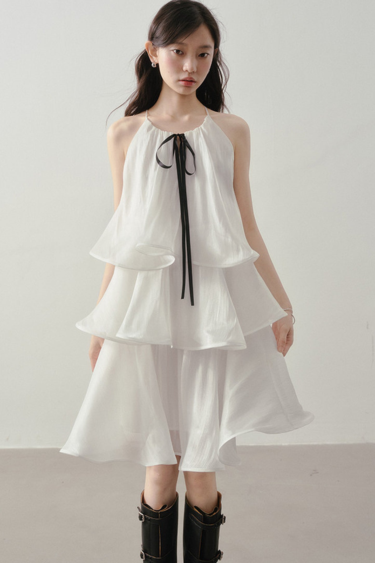 White Layered Halter Dress