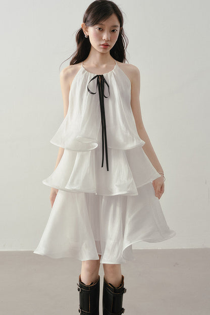 White Layered Halter Dress