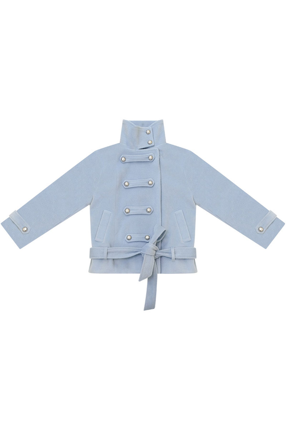 Light Blue Plush Stand Collar Coat