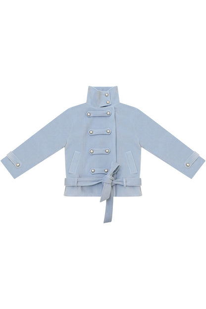 Light Blue Plush Stand Collar Coat