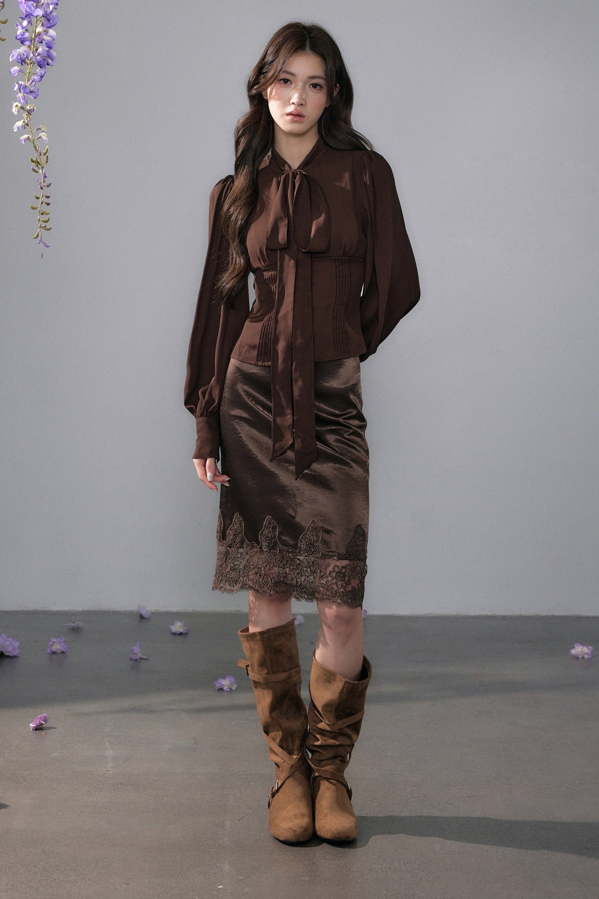 Tencel Long Sleeve Chiffon Cardigan and Skirt Set-Up