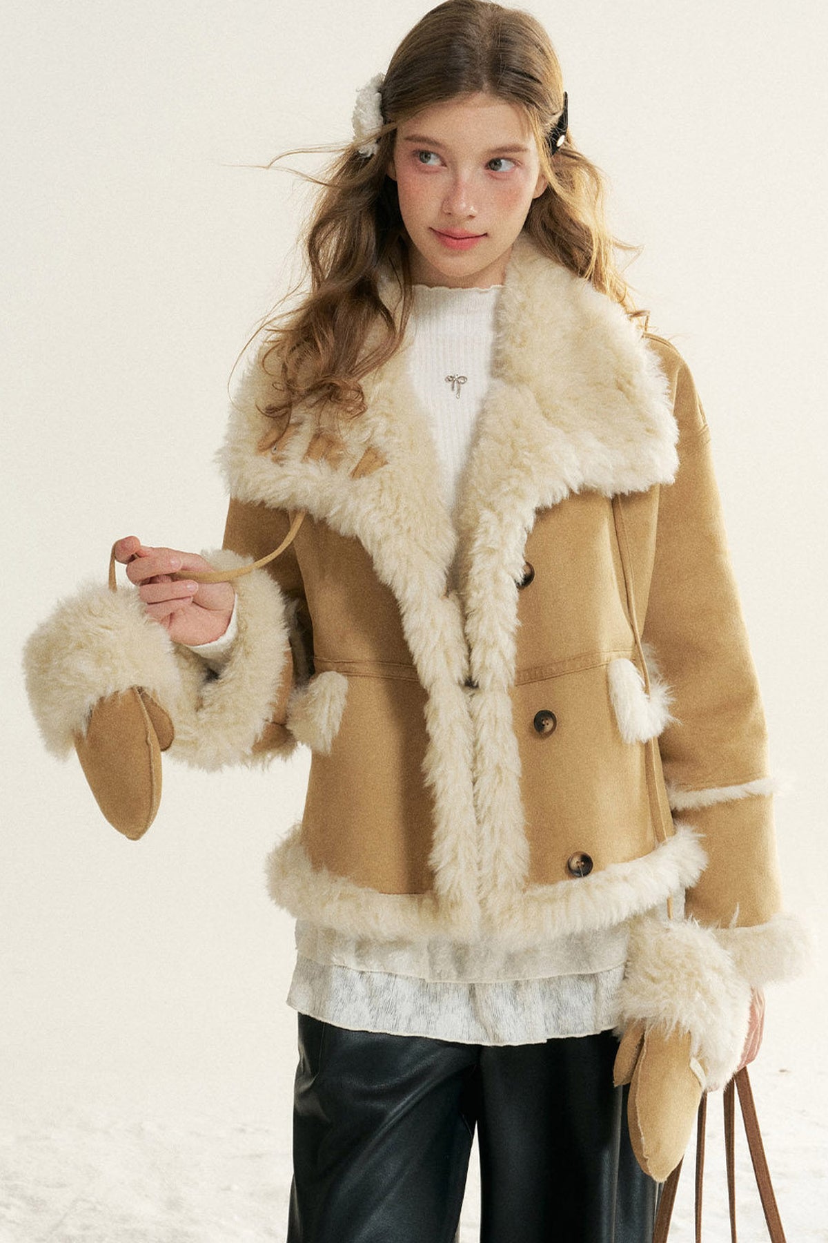 Loose Fur Integrated Suede Jacket