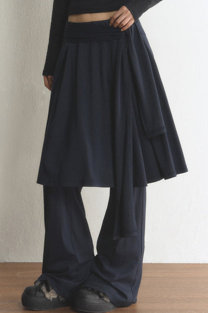 Layered Tie-Wide Leg Pants
