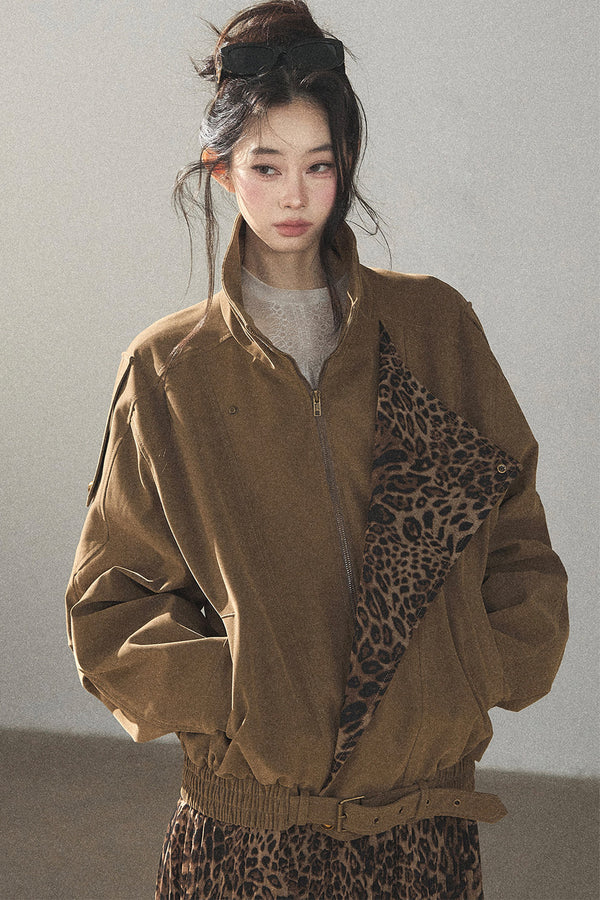 Leopard Lined Faux Suede Trench Coat