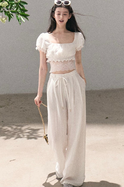 Lyocell Linen Wide-Leg Pants