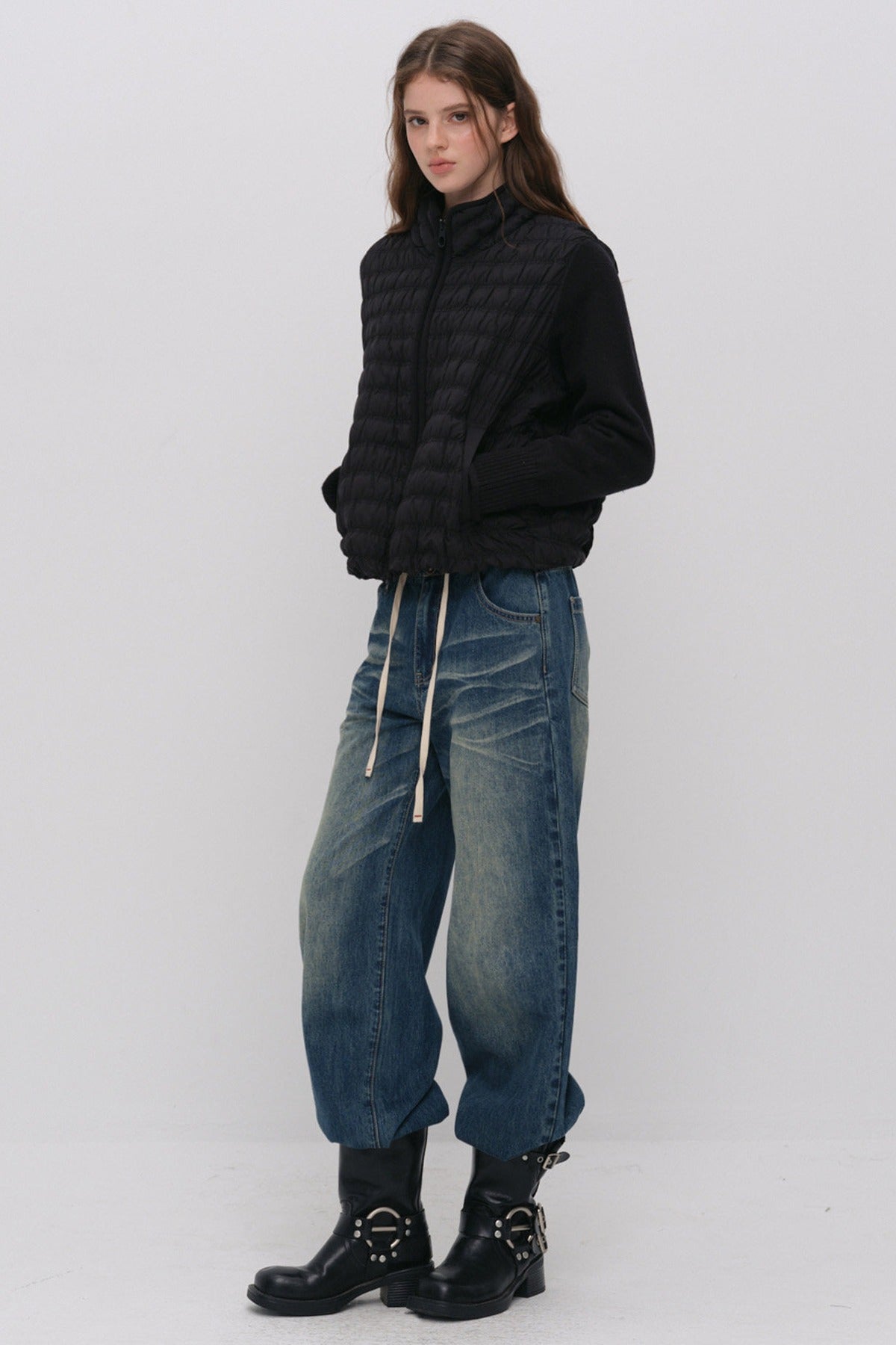 Knit Spliced Quilted Down Jacket