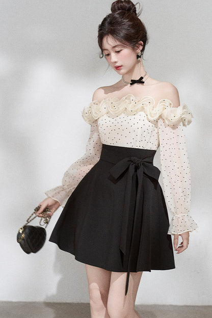 Ruffle Off-Shoulder Long Sleeve Dress