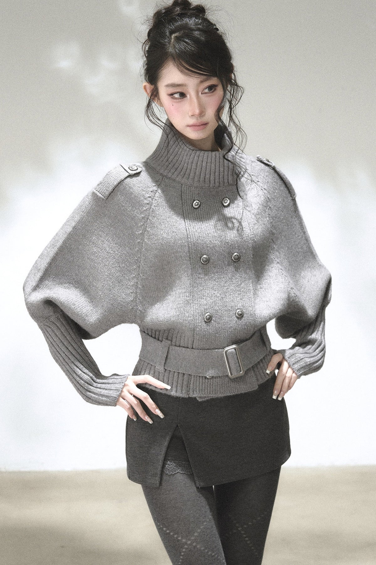 Capejacke mit vertikalem Rippstrick und Fledermausärmeln