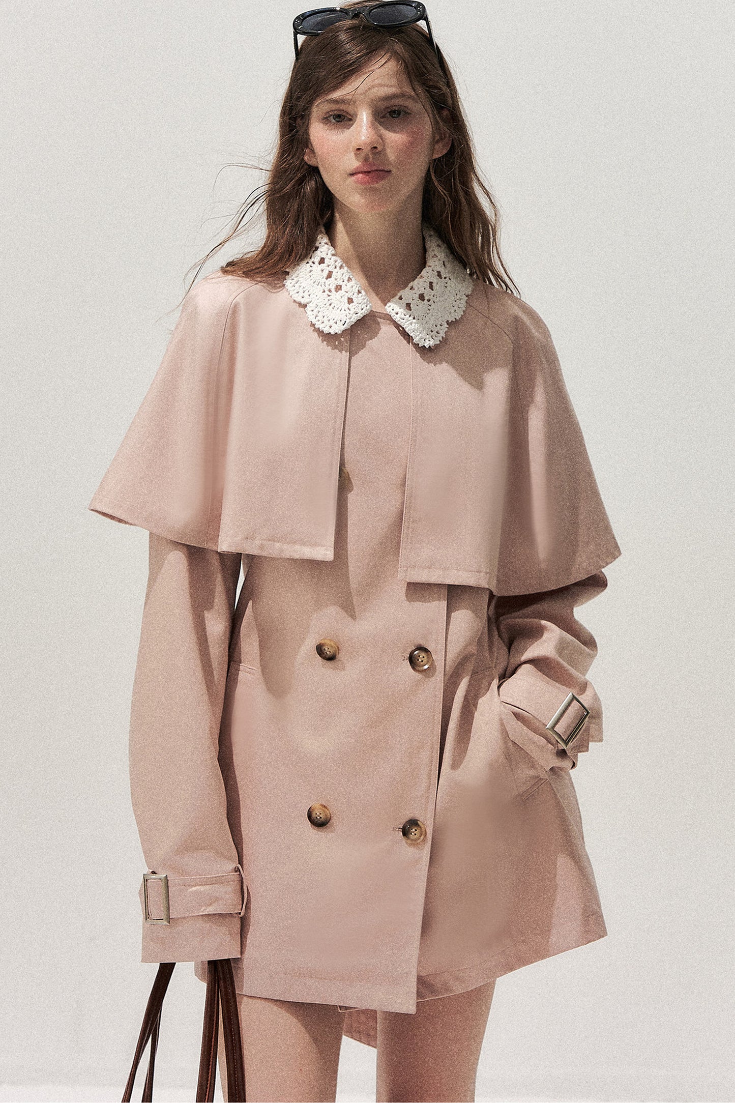 Detachable Cape Crochet Collar Trench Coat