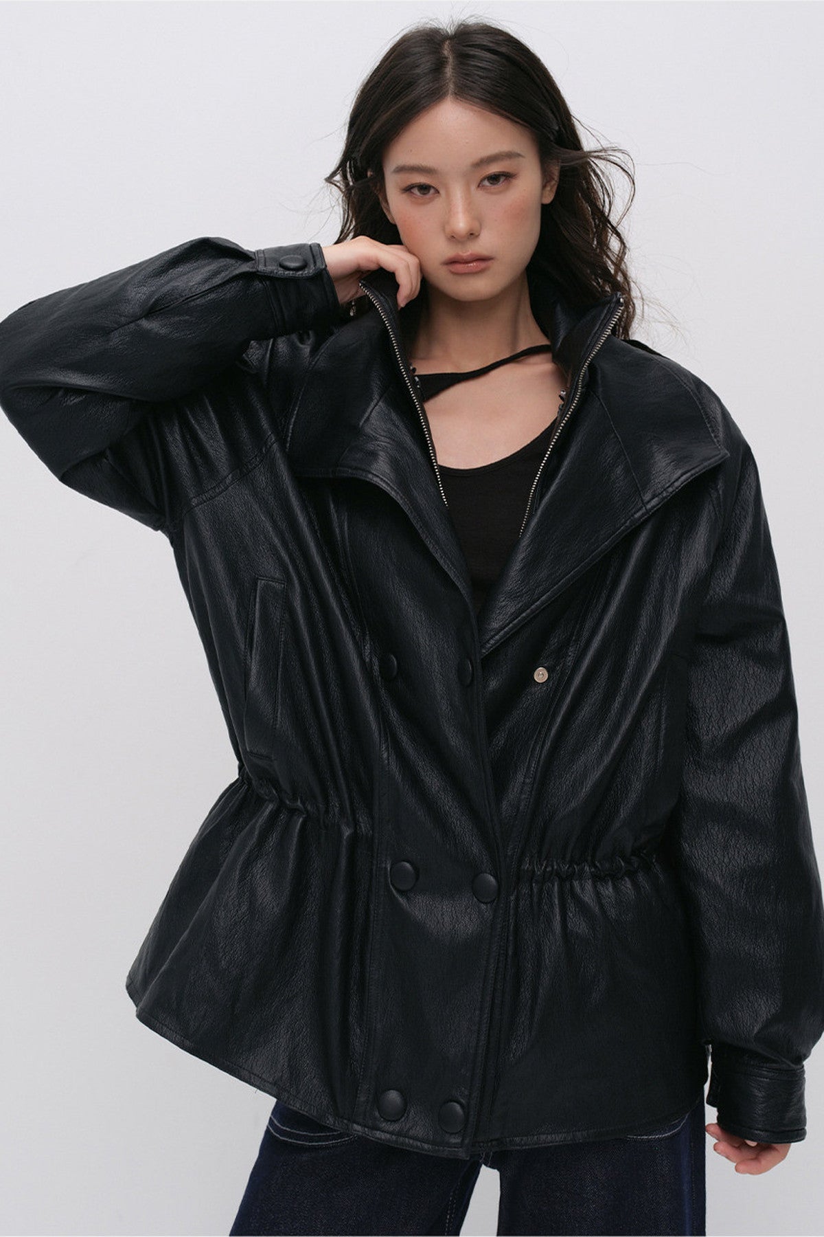 Detachable Down PU Leather Jacket