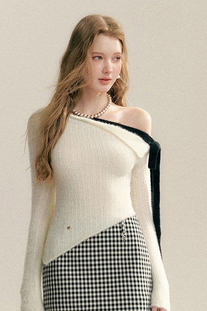 Asymmetrical Bow Tie Knit Top